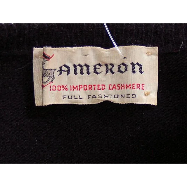 Vintage Cashmere Sweater Black  w/Embroidered Ribbon Trim 1950S
