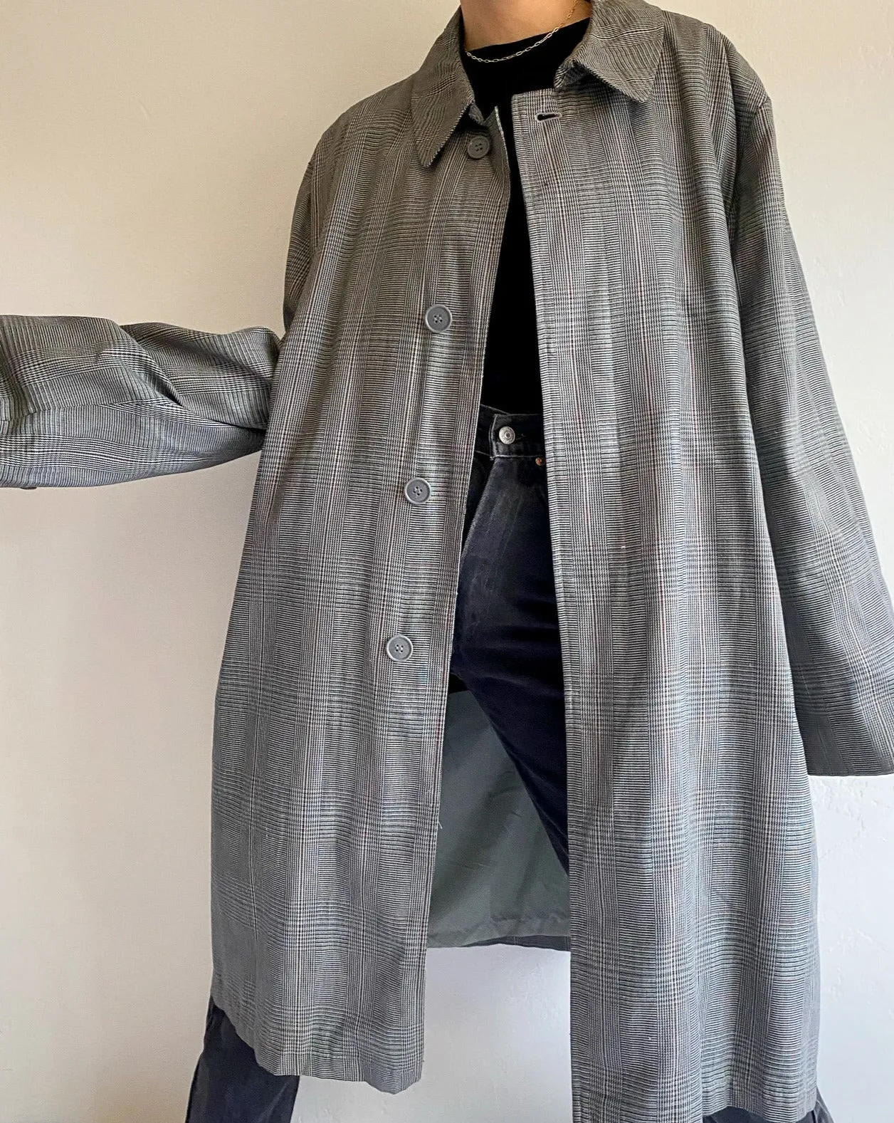 Vintage Grey Plaid Oversized Long Coat