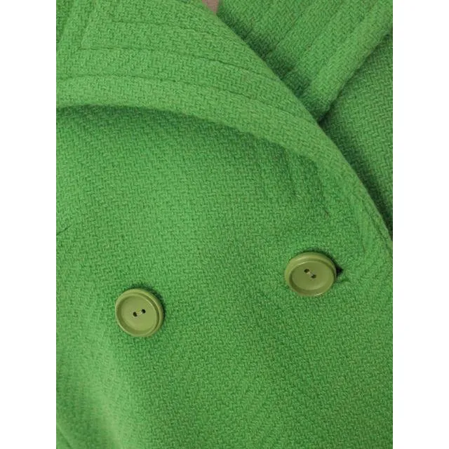 Vintage Ladies Coat Lightweight Lime Green Wool Cool Pockets 1970s Braeton Small
