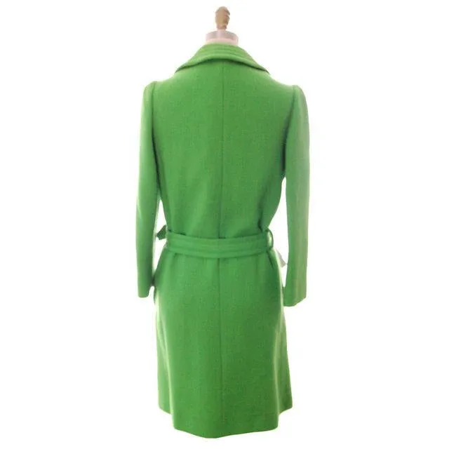 Vintage Ladies Coat Lightweight Lime Green Wool Cool Pockets 1970s Braeton Small