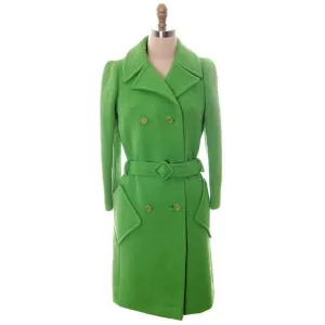 Vintage Ladies Coat Lightweight Lime Green Wool Cool Pockets 1970s Braeton Small
