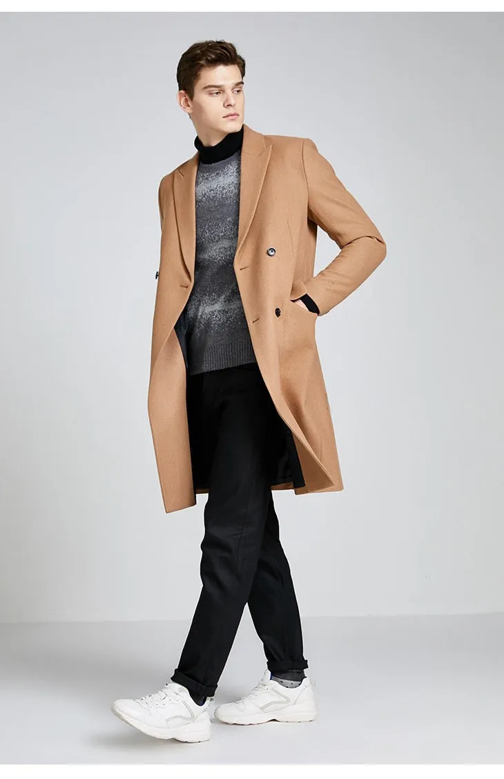 Vintage Woolen Blended Outwear Double-breasted Wool Coat