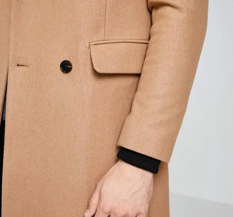 Vintage Woolen Blended Outwear Double-breasted Wool Coat