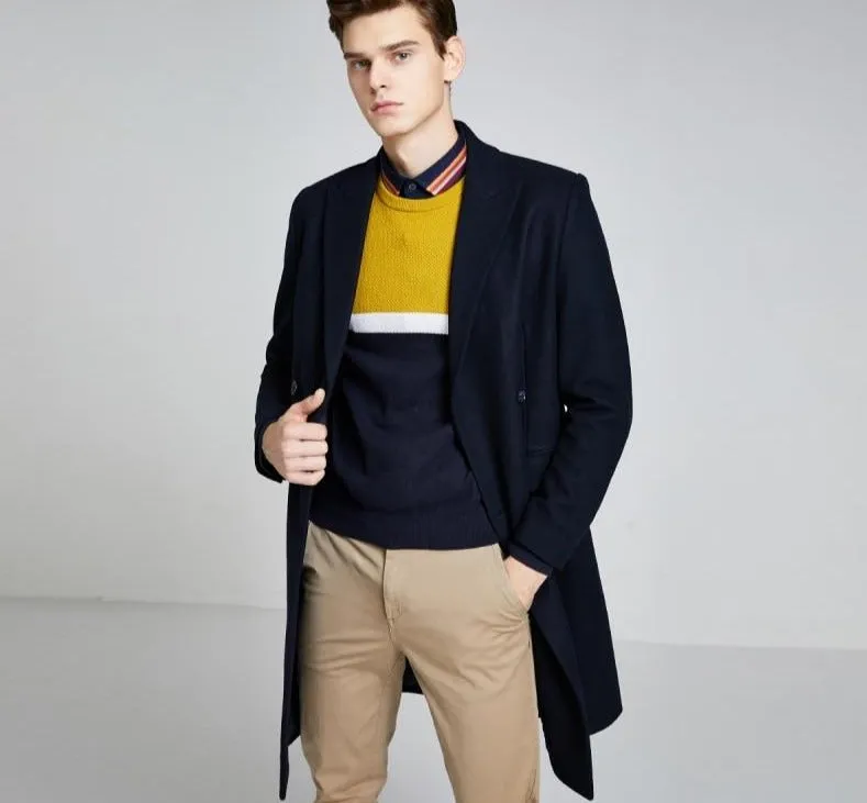 Vintage Woolen Blended Outwear Double-breasted Wool Coat