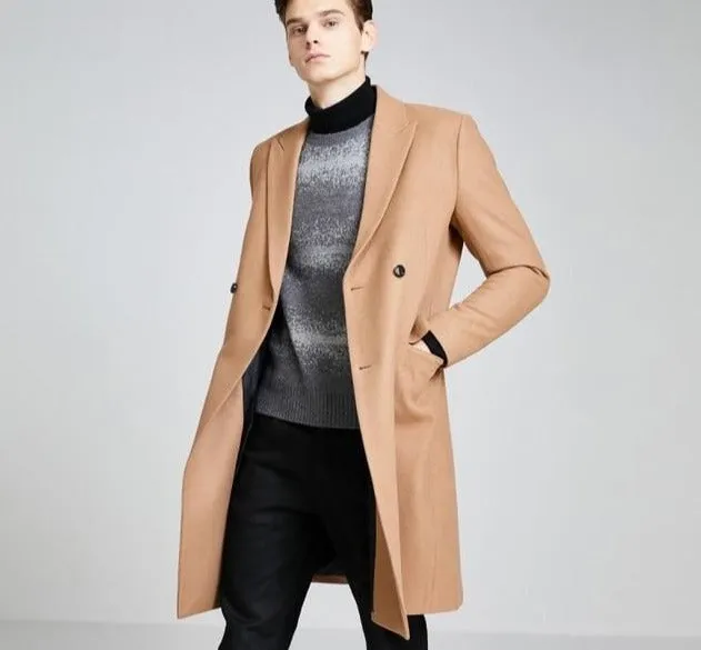 Vintage Woolen Blended Outwear Double-breasted Wool Coat