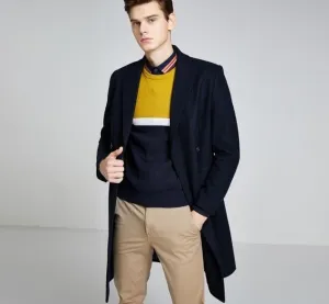 Vintage Woolen Blended Outwear Double-breasted Wool Coat