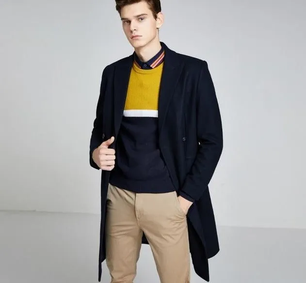 Vintage Woolen Blended Outwear Double-breasted Wool Coat