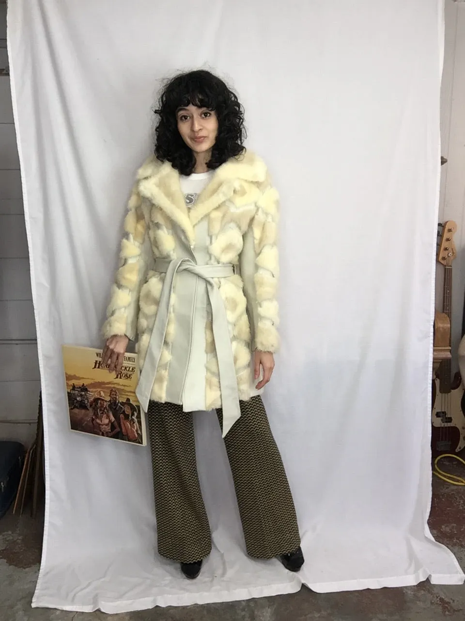 VTG 70s | Showstopper Leather and Mink Bohemian Geometric MOD Wrap Trench Coat