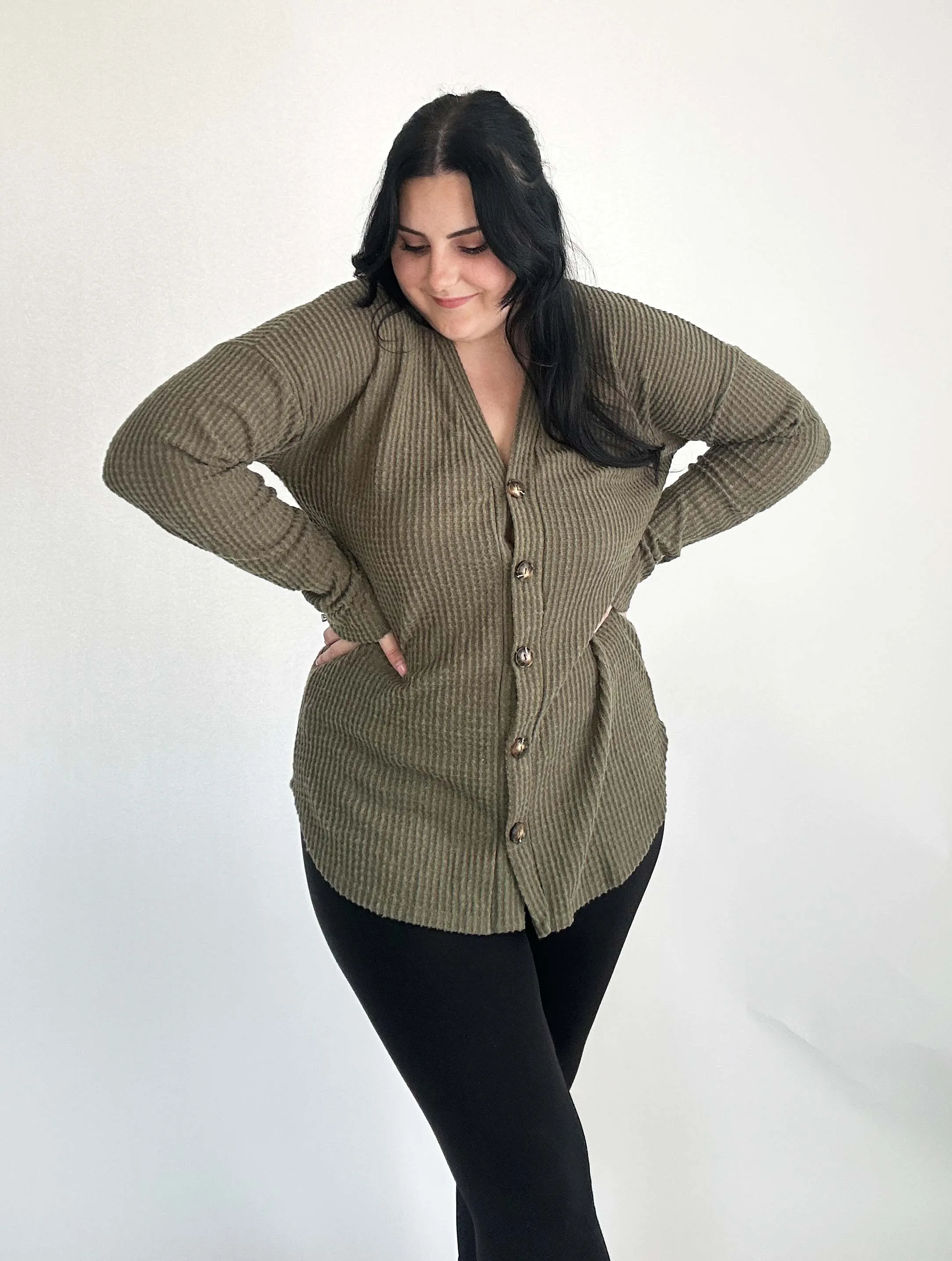 Waffle Knit Button Down