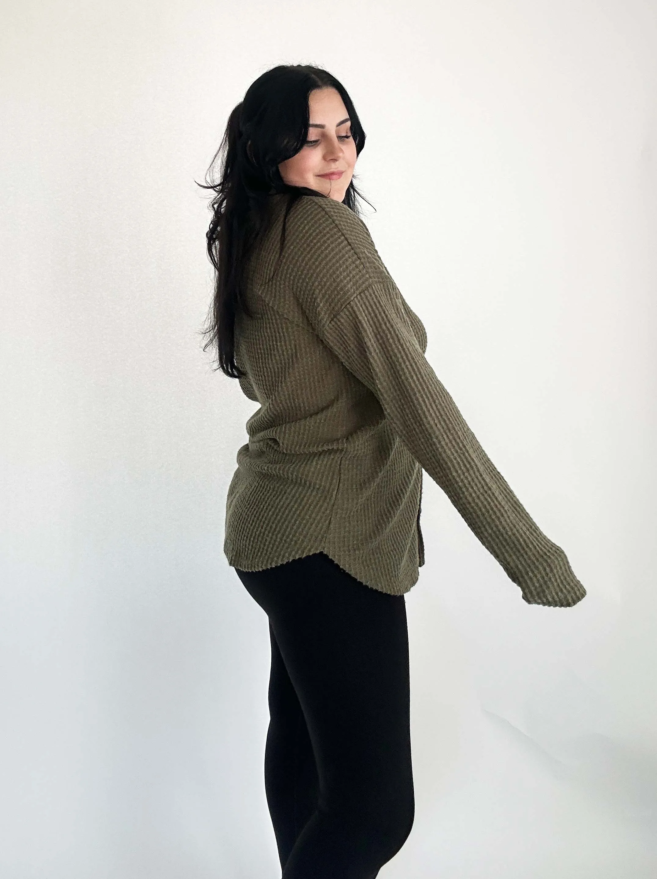 Waffle Knit Button Down