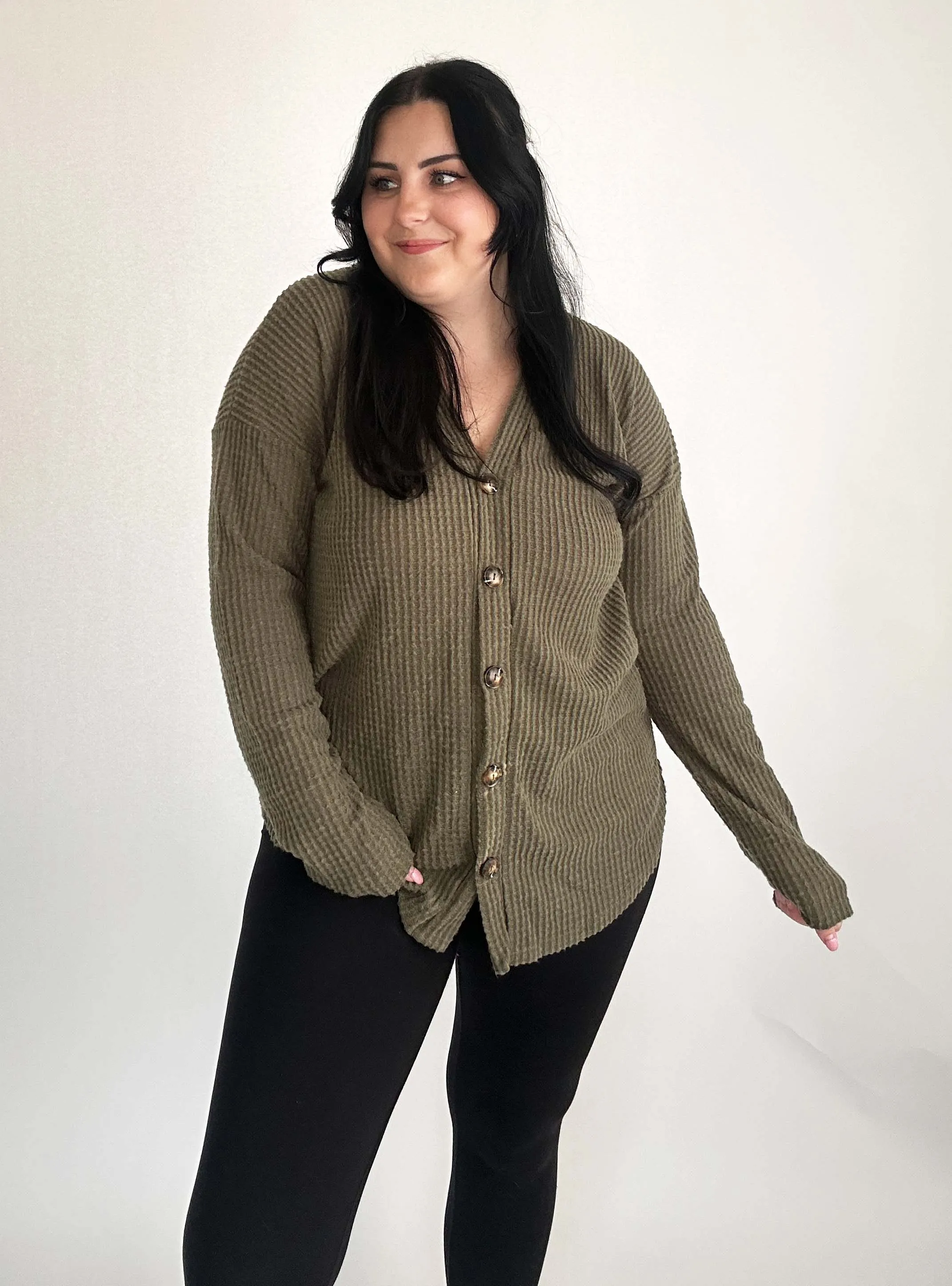 Waffle Knit Button Down