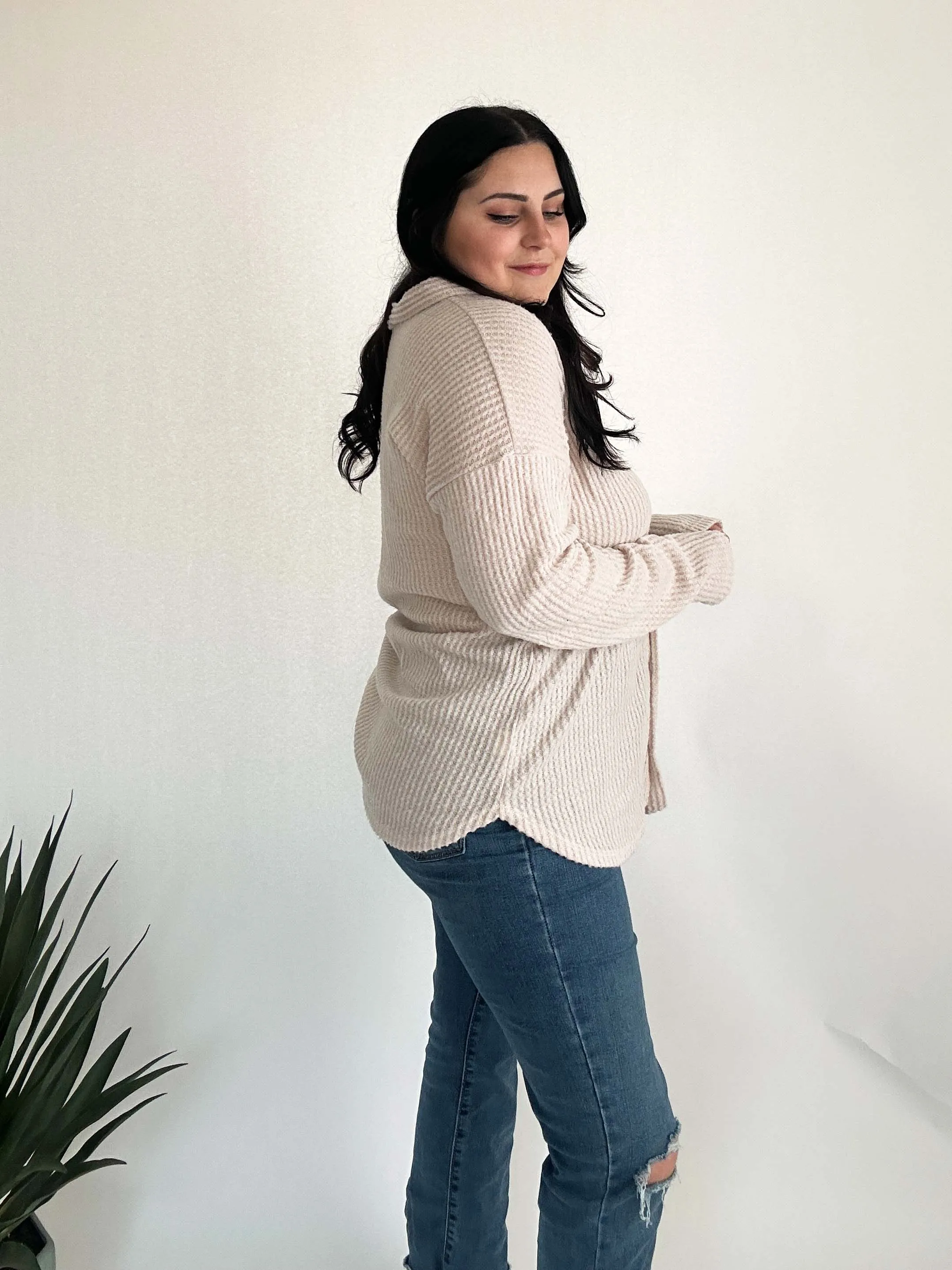 Waffle Knit Button Down