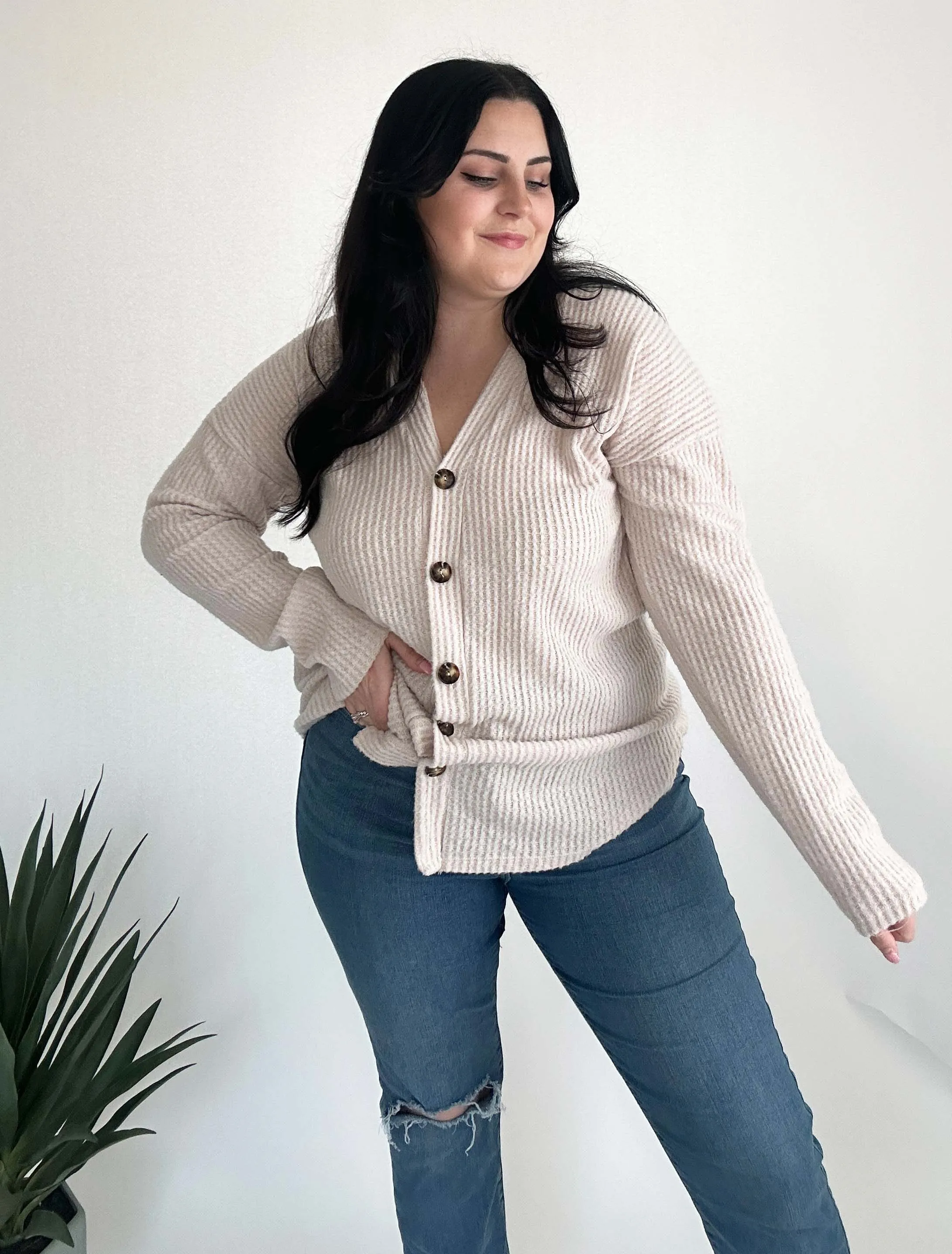 Waffle Knit Button Down
