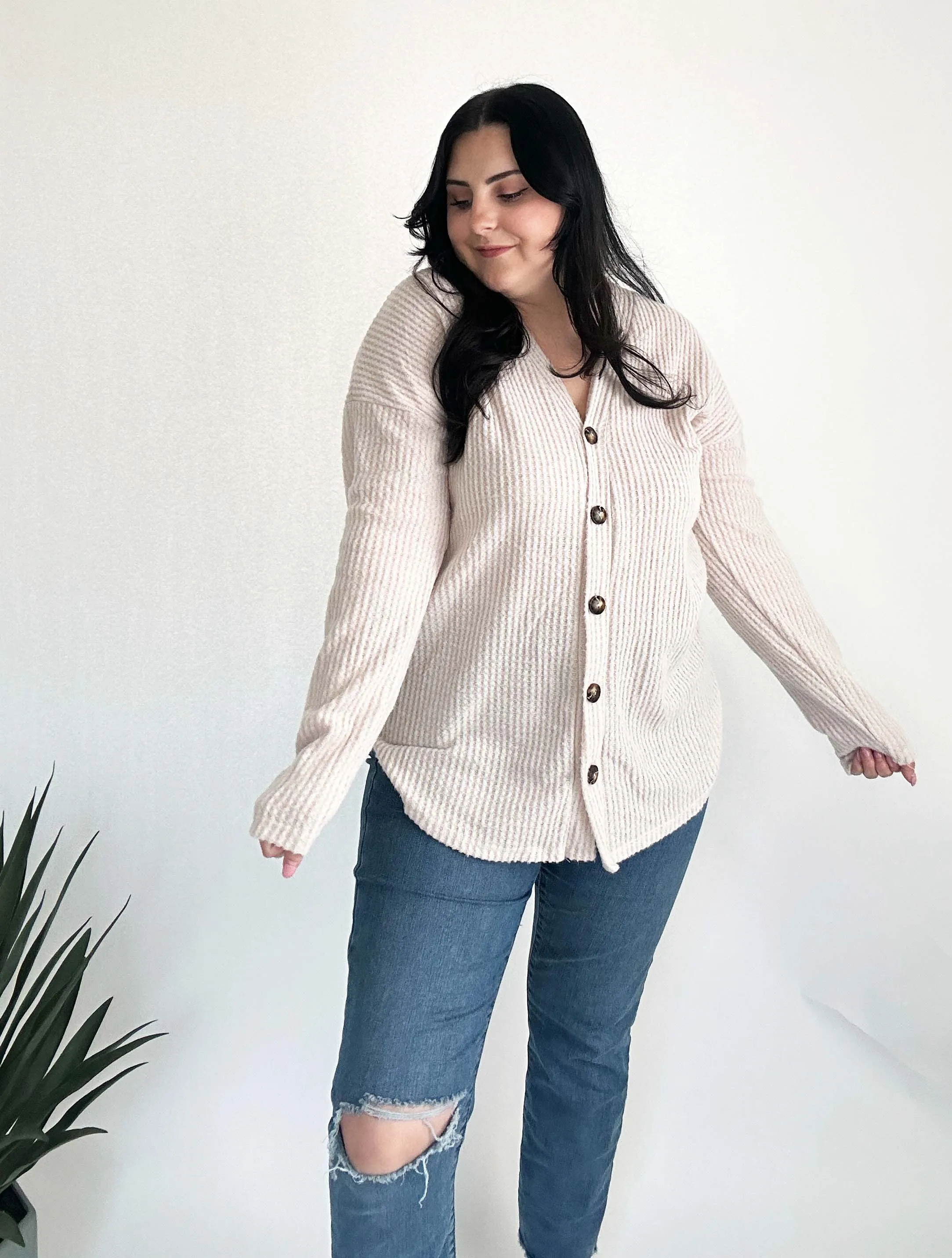 Waffle Knit Button Down