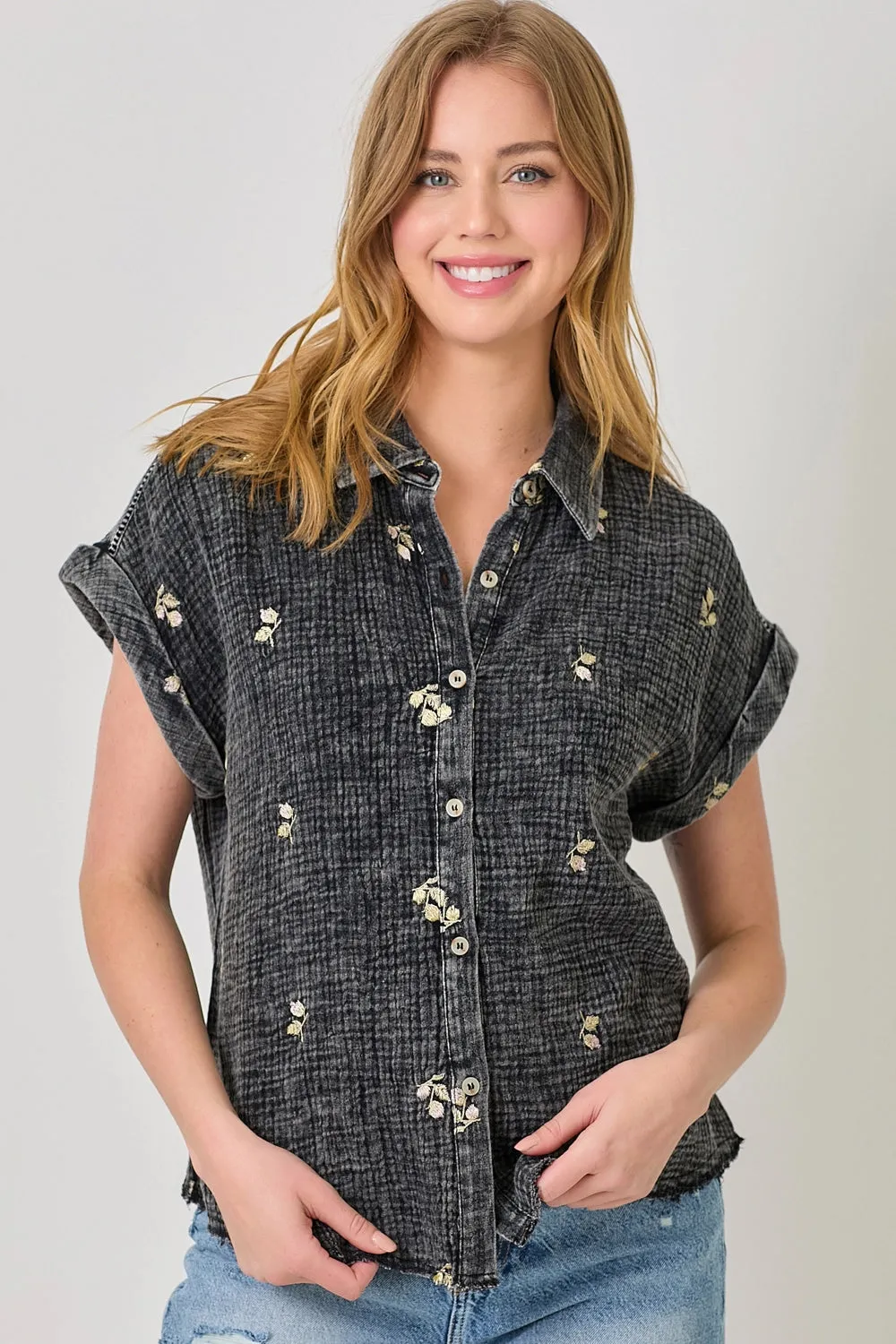 Washed Embroidery Top