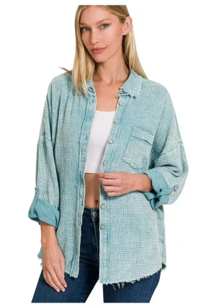 Washed Gauze Top in Soft Aqua