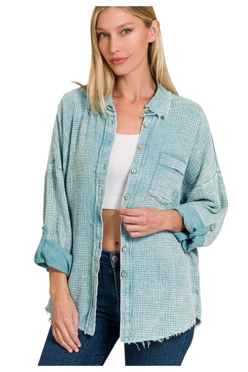 Washed Gauze Top in Soft Aqua