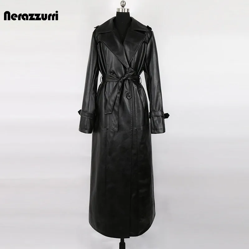 Waterproof PU Vegan Leather Luxury Trench Coat Overcoat For Women