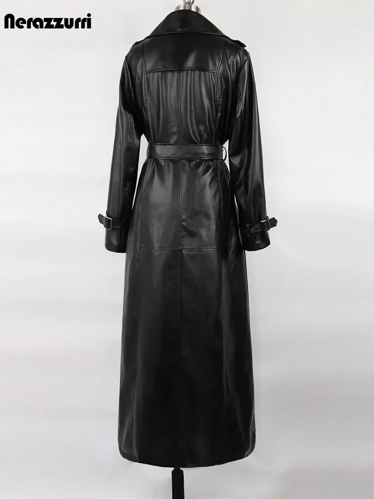 Waterproof PU Vegan Leather Luxury Trench Coat Overcoat For Women