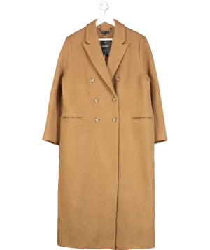 Whistles Beige Tan Point-collar Double-breasted Textured-wool Coat UK 16