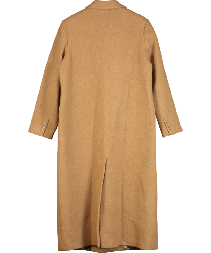 Whistles Beige Tan Point-collar Double-breasted Textured-wool Coat UK 16