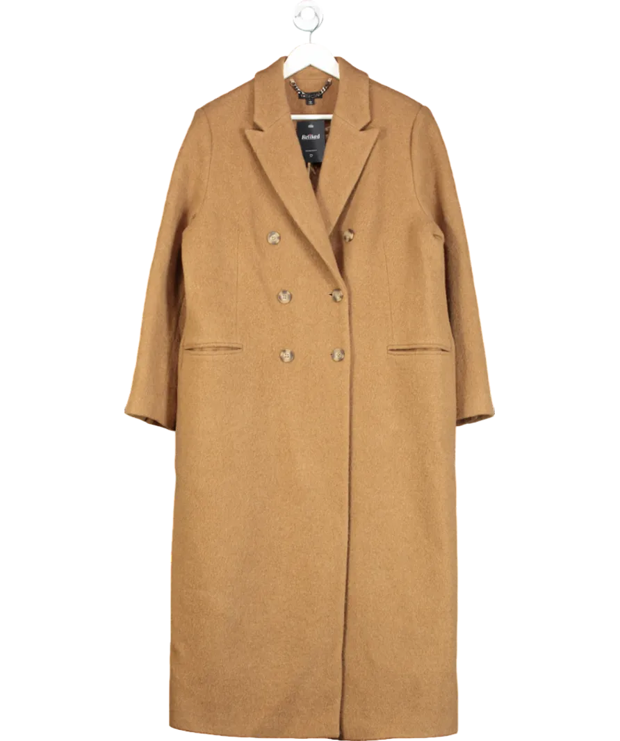 Whistles Beige Tan Point-collar Double-breasted Textured-wool Coat UK 16