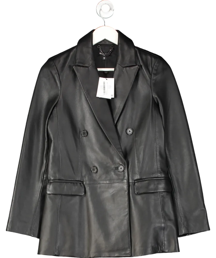 Whistles Black Aliza Waisted Leather Blazer UK 6