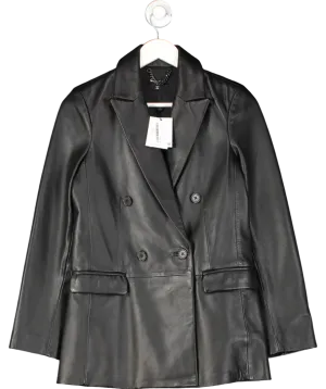 Whistles Black Aliza Waisted Leather Blazer UK 6