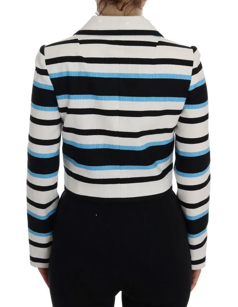 White Blue Black Striped Cotton Crystal Jacket