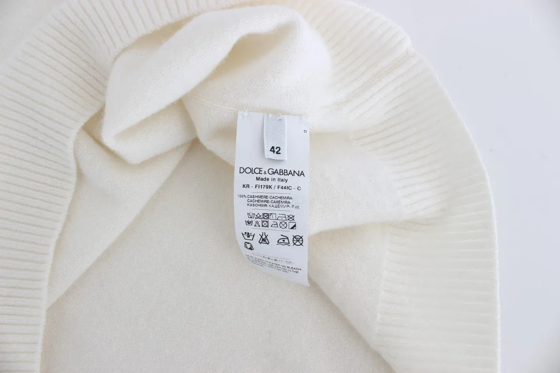 White Cashmere Floral Pearl Sweater