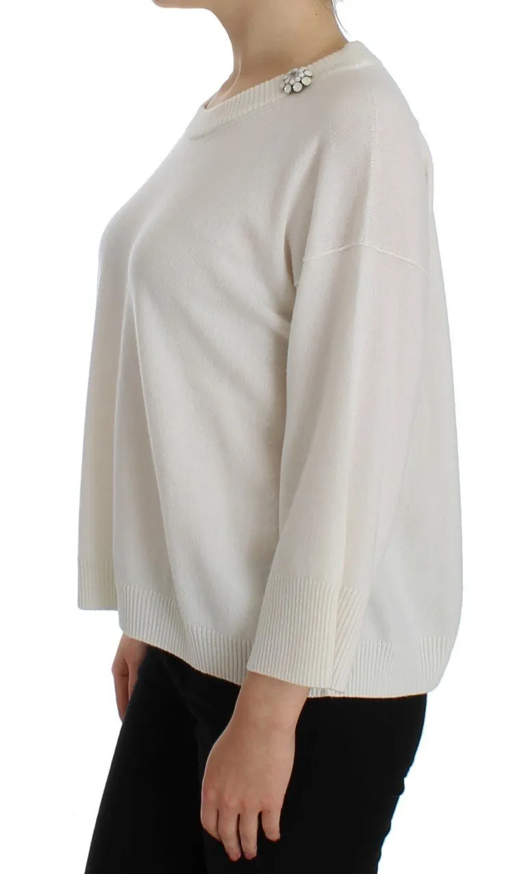 White Cashmere Floral Pearl Sweater