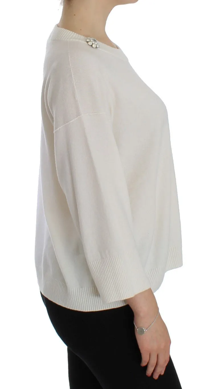 White Cashmere Floral Pearl Sweater