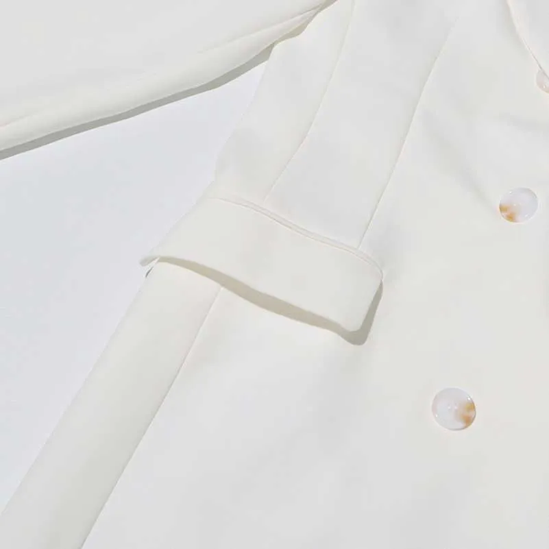 White Double Breasted Maxi Coat V-Neck Blazer