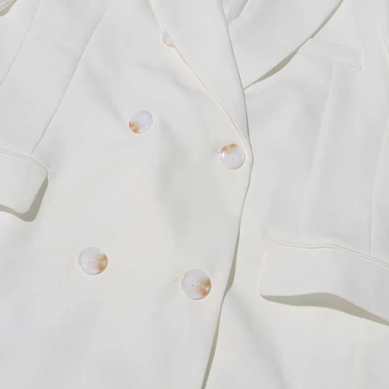 White Double Breasted Maxi Coat V-Neck Blazer