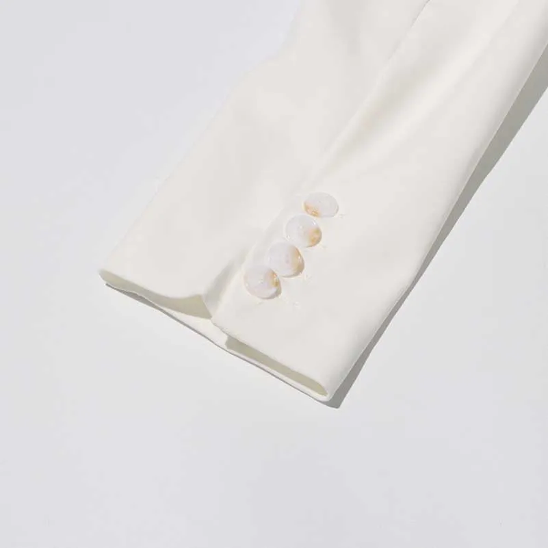 White Double Breasted Maxi Coat V-Neck Blazer