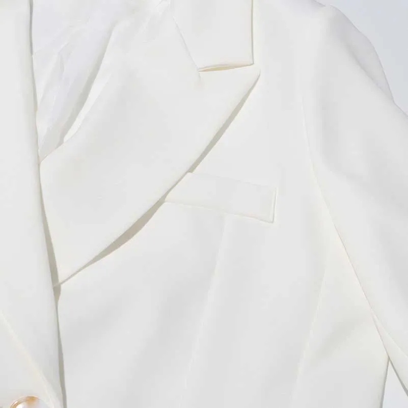White Double Breasted Maxi Coat V-Neck Blazer