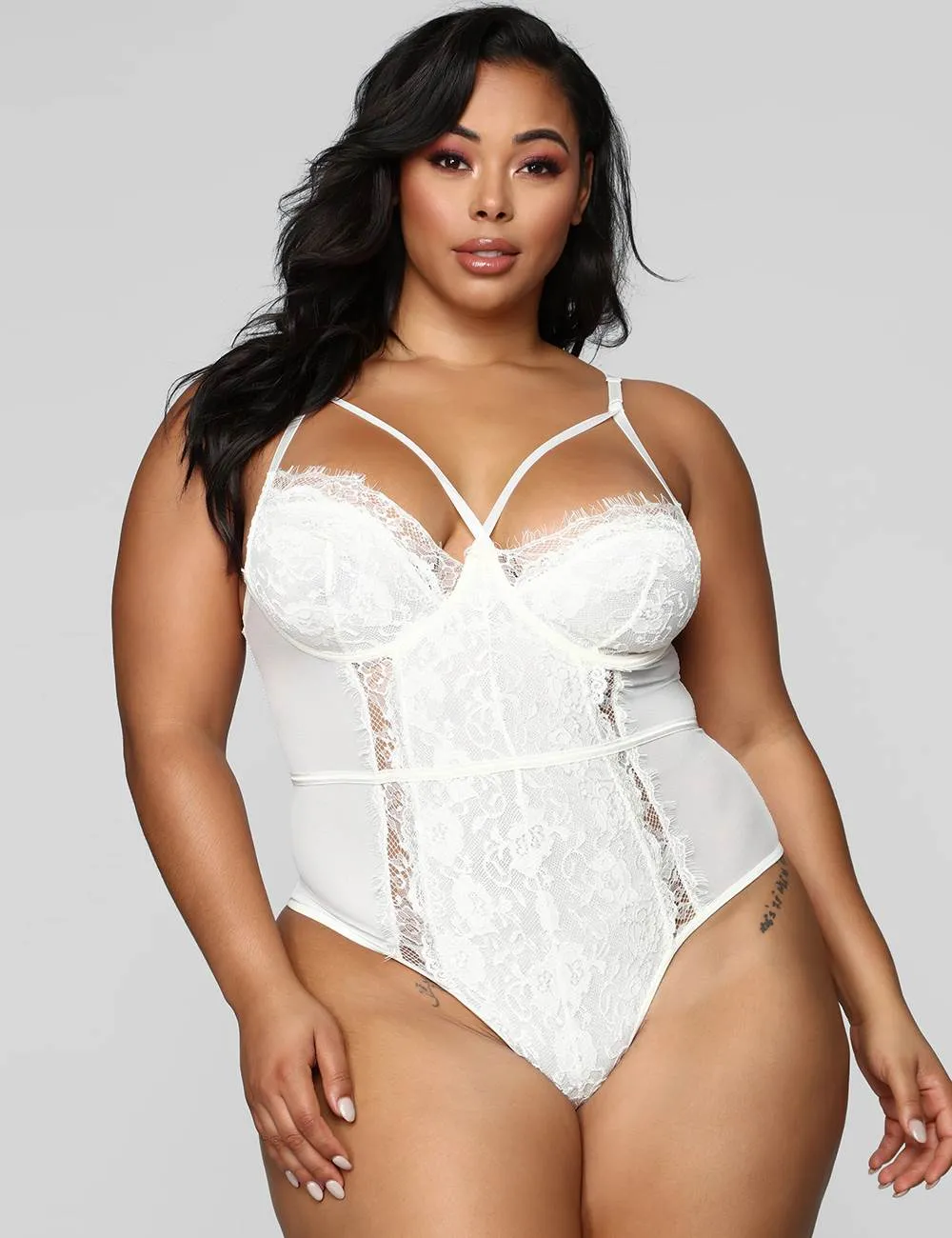 White Lace High Quality Eyelash Lace Splice Sexy Bodysuit