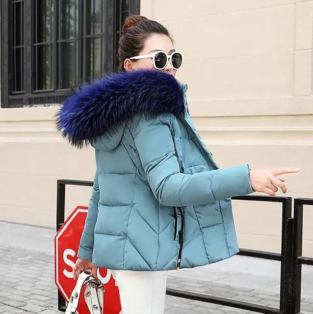 Winter Jacket Women Parkas for Coat Fashion Female Down Jacket With a Hood Large Faux Fur Collar Coat 2018 Autumn high quality
