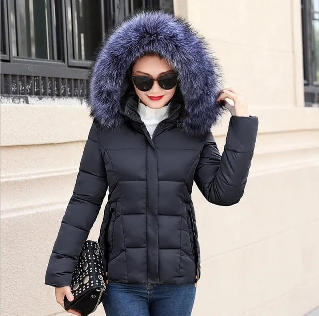 Winter Jacket Women Parkas for Coat Fashion Female Down Jacket With a Hood Large Faux Fur Collar Coat 2018 Autumn high quality