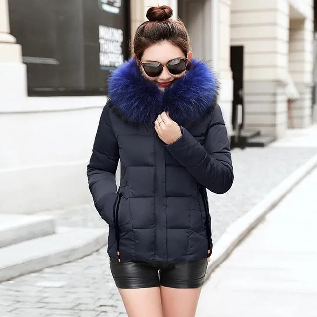Winter Jacket Women Parkas for Coat Fashion Female Down Jacket With a Hood Large Faux Fur Collar Coat 2018 Autumn high quality