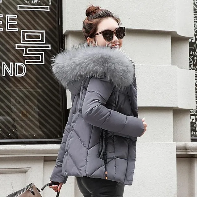 Winter Jacket Women Parkas for Coat Fashion Female Down Jacket With a Hood Large Faux Fur Collar Coat 2018 Autumn high quality