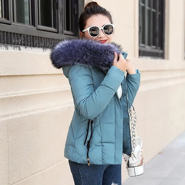 Winter Jacket Women Parkas for Coat Fashion Female Down Jacket With a Hood Large Faux Fur Collar Coat 2018 Autumn high quality