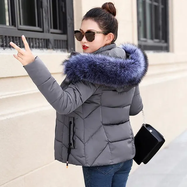 Winter Jacket Women Parkas for Coat Fashion Female Down Jacket With a Hood Large Faux Fur Collar Coat 2018 Autumn high quality