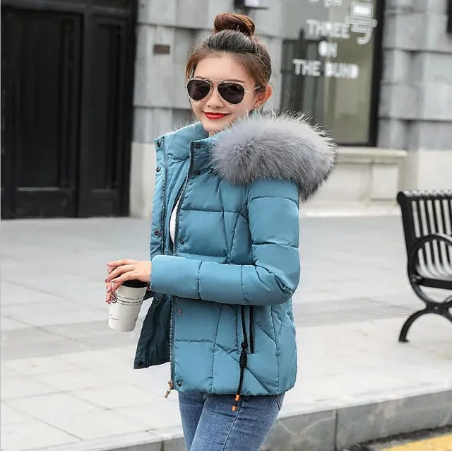 Winter Jacket Women Parkas for Coat Fashion Female Down Jacket With a Hood Large Faux Fur Collar Coat 2018 Autumn high quality