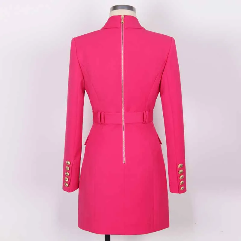 Women double breasted coat dress mid-length blazer dress with belt