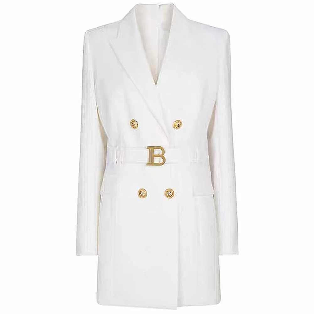 Women double breasted coat dress mid-length blazer dress with belt