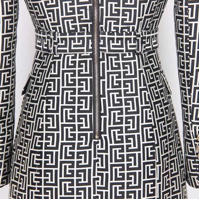 Women double breasted coat dress mid-length blazer dress with belt