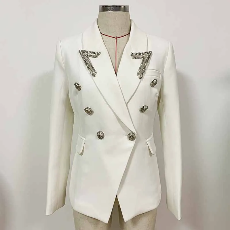 Womens Coat Double Breasted Lion Button Blazer with Metal Outwear