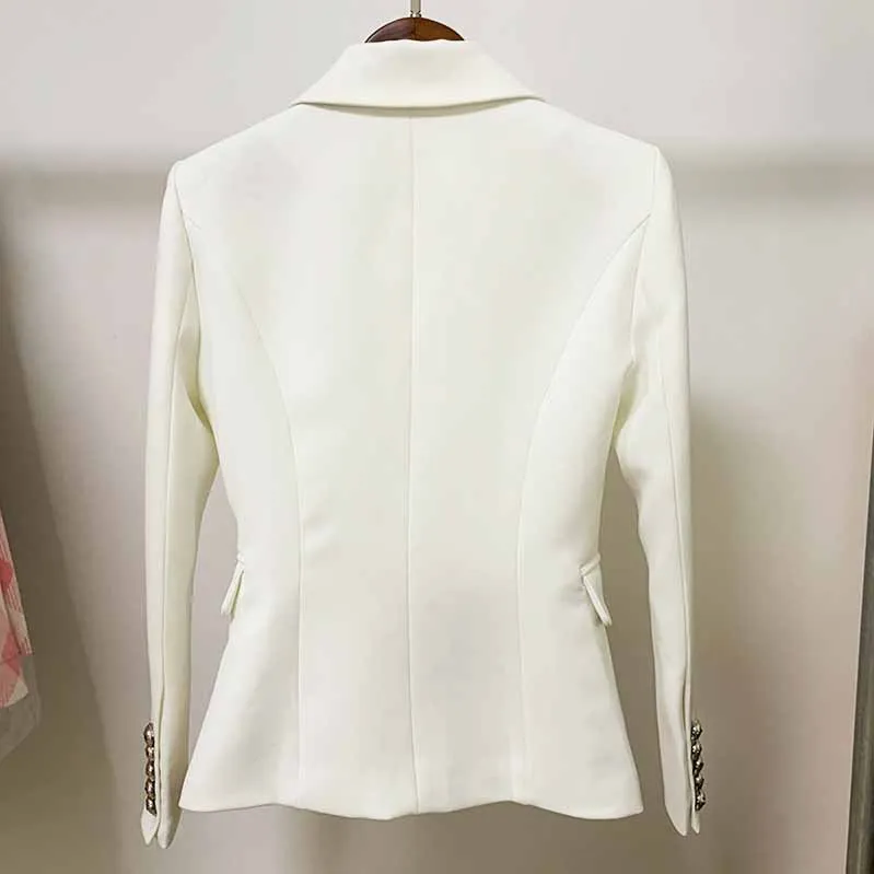 Womens Coat Double Breasted Lion Button Blazer with Metal Outwear