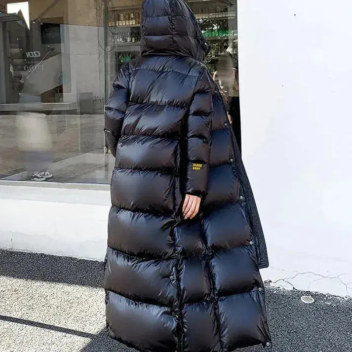 Women's coats made from long, large, fluffy down